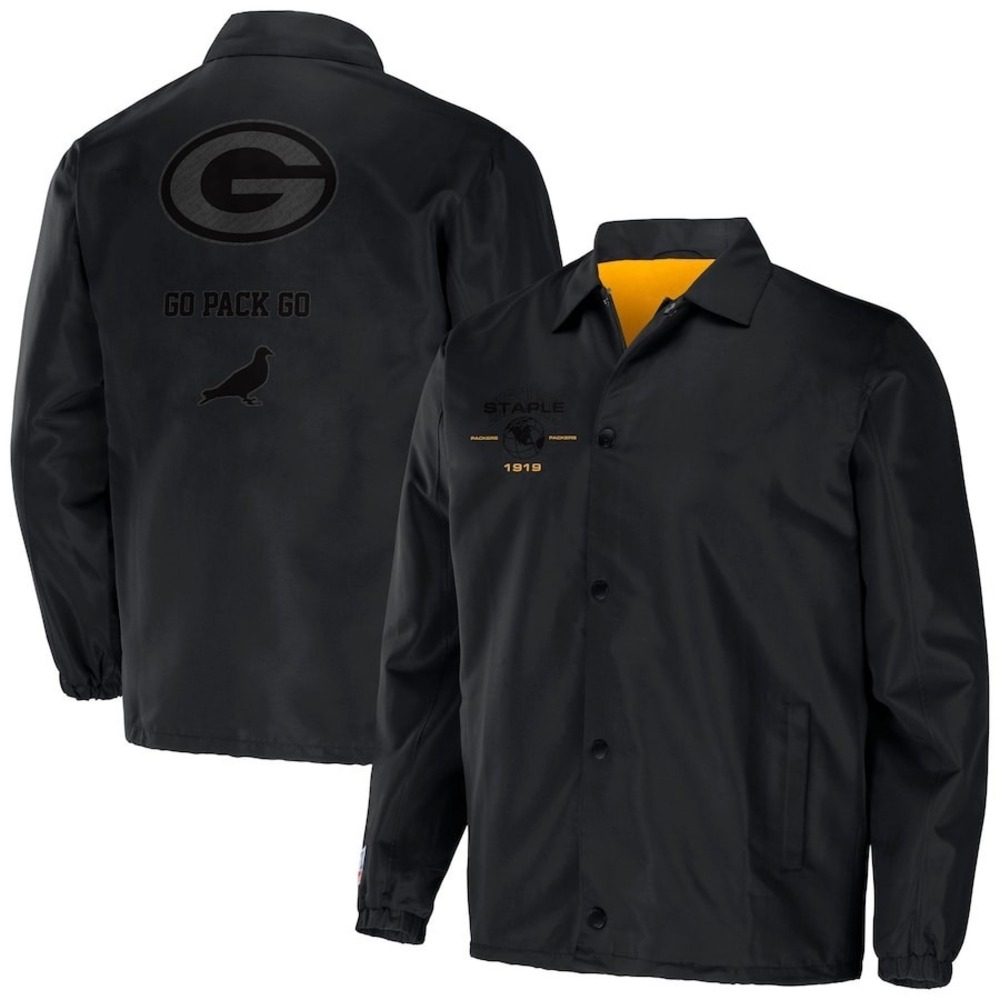 Green Bay Packers NFL x Staple Coaches Full-Snap Jacket -‎ Black Sz 2XL NWT